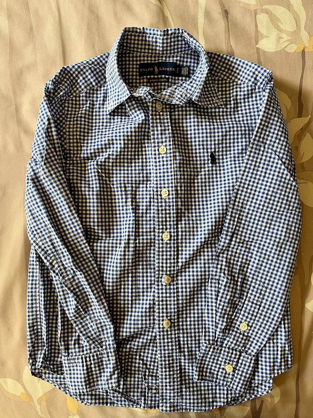 Polo Ralph Lauren Boys Size 8 Blue White Gingham Natural Stretch Shirt